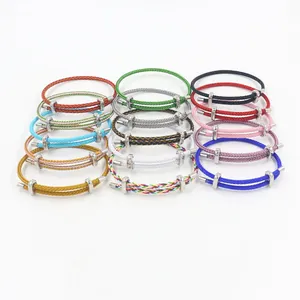 Verstellbare doppelt geflochtene Stahlseilarmbänder in 15 Farben mit silbernen Schiebern