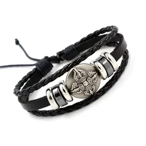 Vintage Herren Mehrlagiges Lederarmband Geflochtene Kordel Mit Kreuz Schild Vajra Legierung Anhänger Verstellbarer Punk Schmuck Geschenk