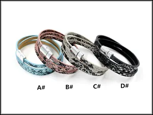 Meerlaagse PU-leren armbanden met slangenprint en magnetische sluitingen in vier kleuren