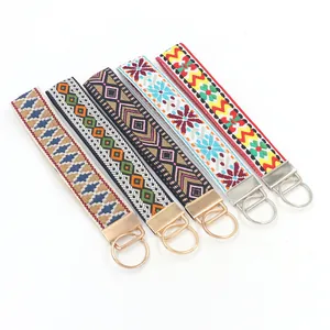 Ethno Jacquard Polyester Gurtband Schlüsselanhänger Bohemian Geometrisches Muster Gewebtes Armband Lanyard Handschlaufe Für Schlüssel Damen Herren Schmuck