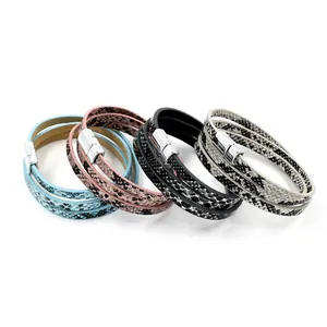 Meerlaagse PU-lederen armband met slangenpatroon en magneetsluiting in vier kleuren