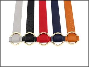 Close-up of colorful PU leather bracelets with round gold metal buckles and pebble texture