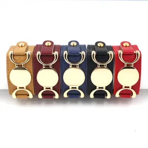 Retro PU leather bracelets set with polished gold circular metal accents in five colors
