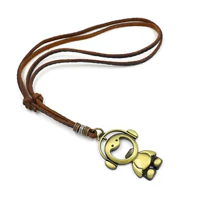 Vintage Alloy Headphone Boy Pendant Necklace With Adjustable Cowhide Leather Cord Multifunctional Bottle Opener Jewelry