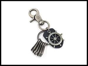 Nautischer Leder-Schlüsselanhänger mit Schiffssteuerrad-Anhänger und fünf Federringen