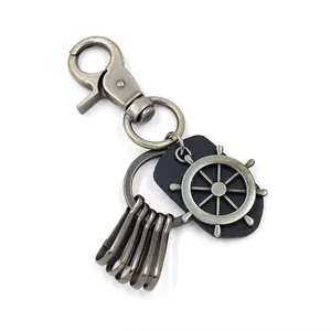 Vintage Herren Rindsleder Legierung Schlüsselanhänger Handgewebter Leder Schlüsselring Mit Mehrzweckhaken Retro Nautisches Helm Elefanten Kreuz Anhänger Geschenk