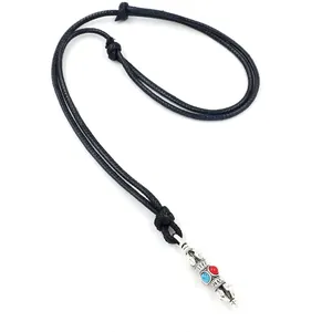 Vintage Ethnic Vajra Pendant Necklace For Men Women Woven Rope Long Chain Necklace With Turquoise Red Bead Religious Jewelry
