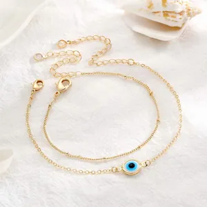 Vintage 18K gold plated stainless steel double-layered evil eye bracelet with lobster clasp