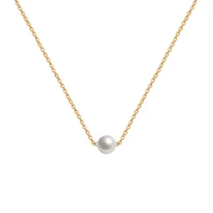 Minimalist Stainless Steel Necklace With Single Round White Pearl Pendant Elegant Gold Silver Clavicle Chain Women Jewelry