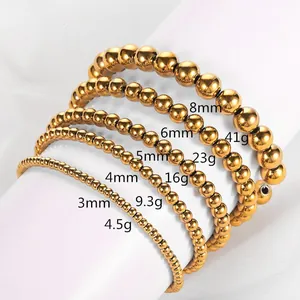 Comparison of 18K gold stainless steel beaded bracelets in 3mm to 8mm bead diameters
