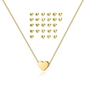 18K gold plated stainless steel heart necklace with custom 26 A-Z letter pendants
