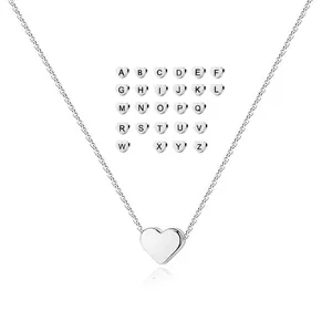 Minimalist silver stainless steel heart necklace with personalized 26 letters pendants