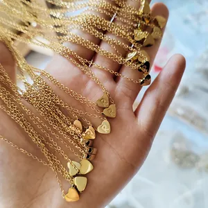 18K gold plated stainless steel heart necklace with letter R engraving on a fine chain