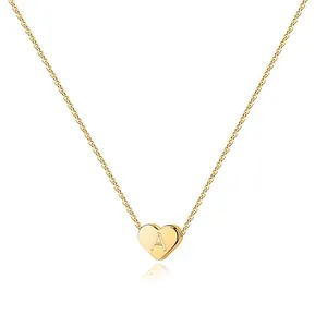 Detailed view of an 18K gold-plated heart pendant with engraved letter A and thin chain