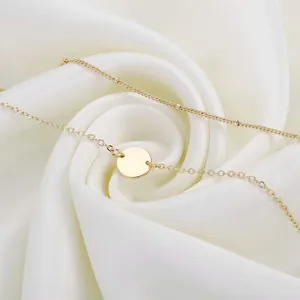 Double-layer 18K gold plated stainless steel bead chain bracelet with round disc charm