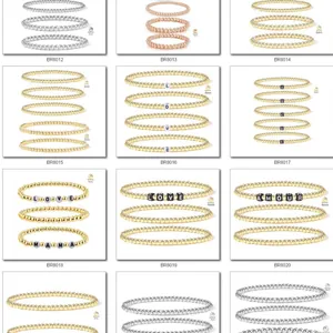 Handmade 18K gold stainless steel beaded elastic bracelet sets in 3mm 4mm 6mm sizes