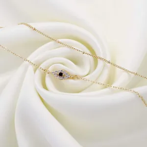 Double-layer 18K gold-plated stainless steel bead chain with zircon evil eye pendant