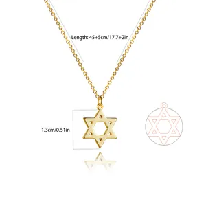 Minimalist gold stainless steel Star of David pendant necklace with 45+5cm cross chain