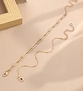 Close-up of double-layer 18K gold plated stainless steel bracelets with lobster clasp and chain
