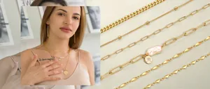 Detail of 18K gold-plated paperclip chain necklace with pearl and star coin pendant
