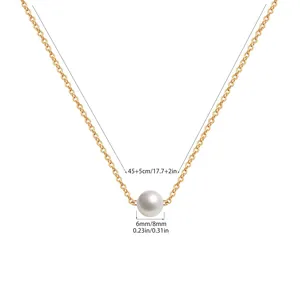 Bohemian 18K gold-plated stainless steel chain necklace with 6mm or 8mm white pearl