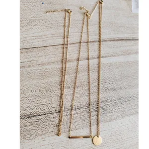 Set di collane multistrato in acciaio inossidabile placcato oro 18K con pendenti a disco