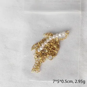 Double-layered 18K gold plated stainless steel bead chain bracelet with baroque pearls