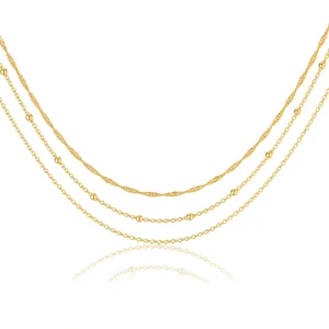 Stainless Steel Layered Necklace For Women Gold Silver Electroplated Titanium Steel Metal Bead Clavicle Chain Jewelry Gift
