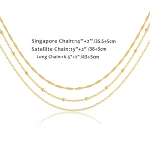 Detailed size specifications for triple-layered gold stainless steel necklace set