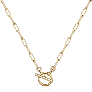 Minimalist Stainless Steel Paperclip Chain Necklace With Toggle Clasp Gold Silver Plated Fashion OT Buckle Link Necklace For Women