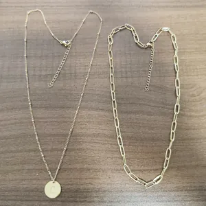 Gold-plated paperclip necklace with letter C pendant and bead chain set for women