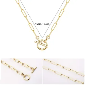 Detail of 45cm 18K gold plated stainless steel paperclip chain with toggle clasp