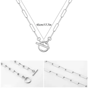 Silver stainless steel paperclip chain necklace with OT toggle clasp and 45cm length