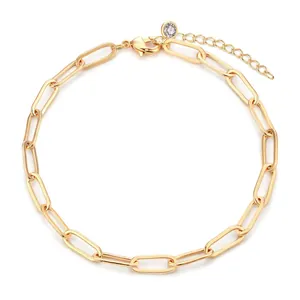 Minimalista Acciaio Inossidabile Placcato Oro 18K Bracciale a Maglia a Graffetta per Donna Pendente Zircone Regolabile Gioielli