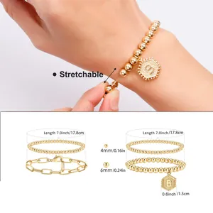Détails du lot de bracelets perlés plaqués or 18 carats avec pendentif B et tailles