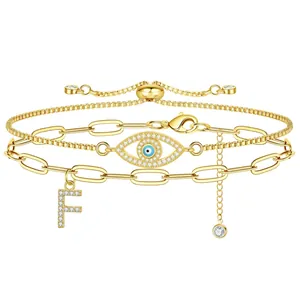 Boze Oog Beginletter Charm Armband Verguld Roestvrij Staal Verstelbare Box Paperclip Ketting Mode Sieraden Vrouwen