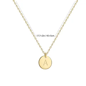 18K gold plated stainless steel necklace with letter A disc pendant and adjustable chain