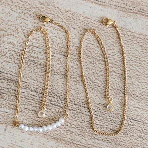 Double-layered 18K gold-plated stainless steel bracelet set with baroque pearls and zircon
