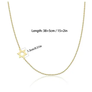 Gold stainless steel Star of David necklace with 38+5cm chain and 1.3cm star pendant