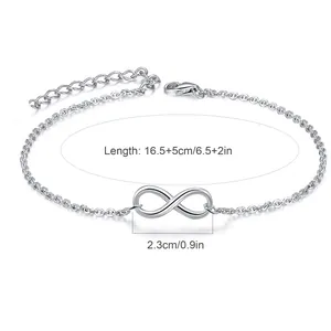 Elegant silver stainless steel infinity symbol bracelet with an adjustable chain link