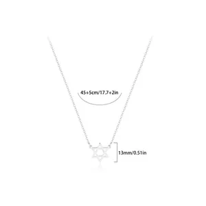 Zilveren roestvrijstalen Davidsster hanger ketting met afmetingen 45+5cm en 13mm