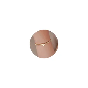 18K gold plated stainless steel bead bracelet with a heart charm featuring letter A