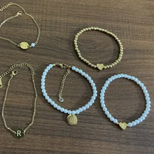 Handmade 18K gold plated pearl bracelets with heart and round initial letter charms