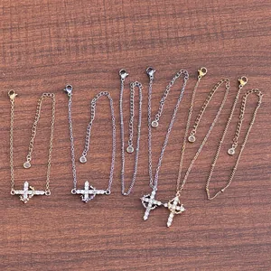 Dual-layer 18K gold and silver cross Saturn pendants necklace set with sparkling zircons
