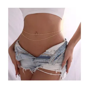 Dual-layer 18K gold plated stainless steel body chain shown on waist for fashion styling