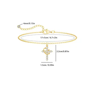 Detailed size chart for 18K gold double layer cross bracelet with zircon inlay dimensions