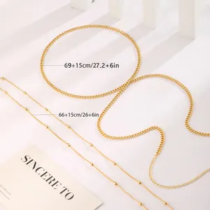 Dual layer 18K gold plated bead and curb body chains with 15cm extension link