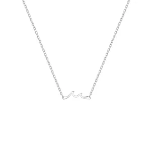 Minimalist silver wave pendant necklace in polished stainless steel for women