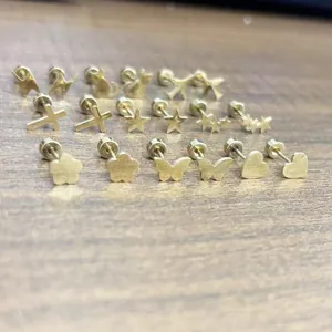 18K vergoldete Edelstahl-Knorpelohrringe mit Herz- und Sternform und flacher Rückseite