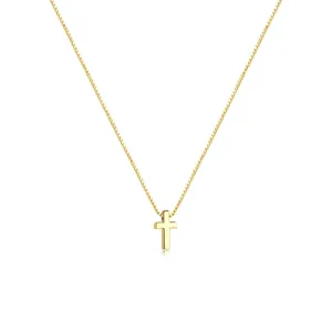 Dettaglio del mini ciondolo a croce in oro 18K e acciaio con catena a scatola lucida